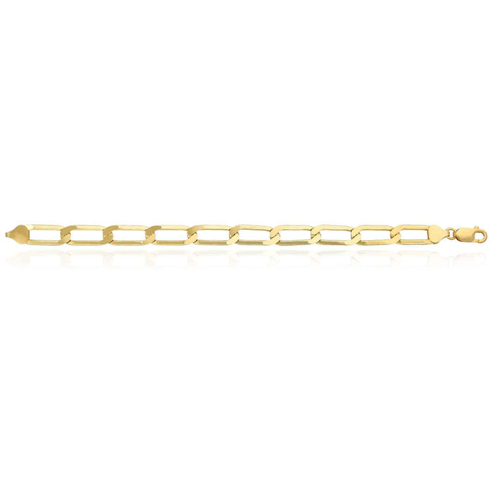 14K Yellow Gold Over Solid Silver 8mm Elongated Paperclip Bracelet (Solid Links) 7"