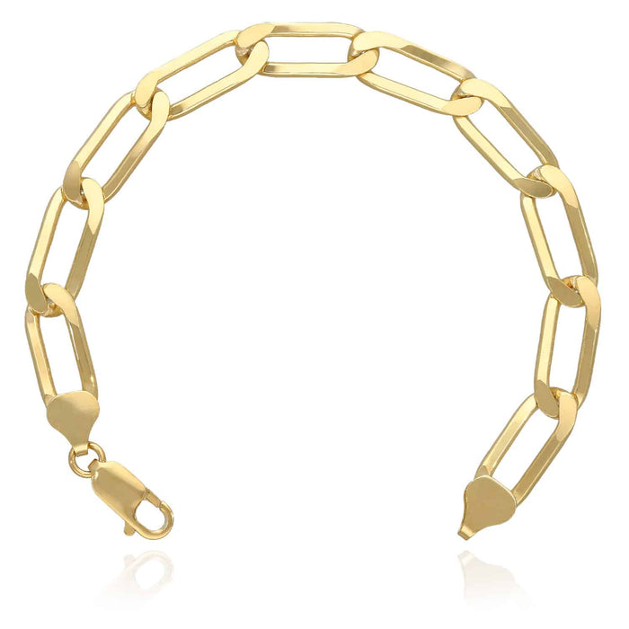 14K Yellow Gold Over Solid Silver 8mm Elongated Paperclip Bracelet (Solid Links) 7"