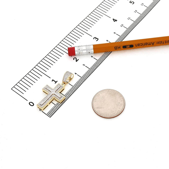 0.38CT. TW Real Round Diamond 10K Yellow Gold Cross Pendant 1.5"