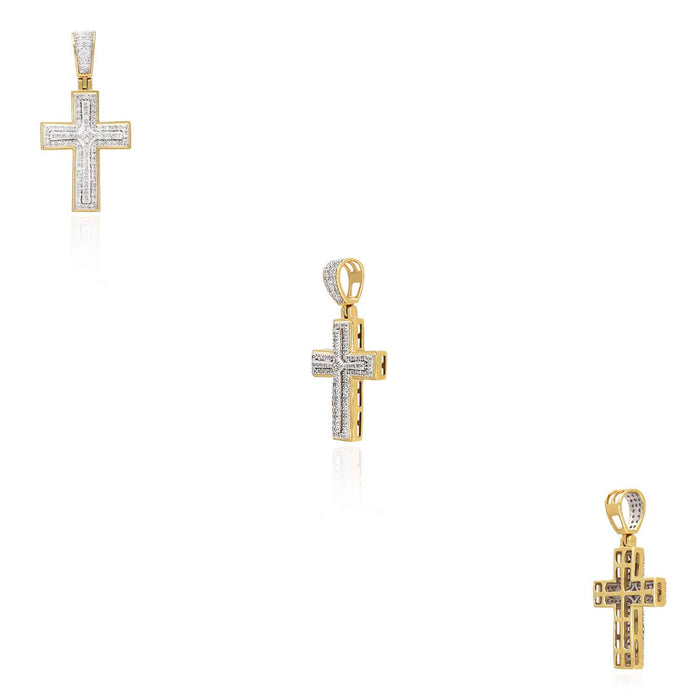 0.38CT. TW Real Round Diamond 10K Yellow Gold Cross Pendant 1.5"