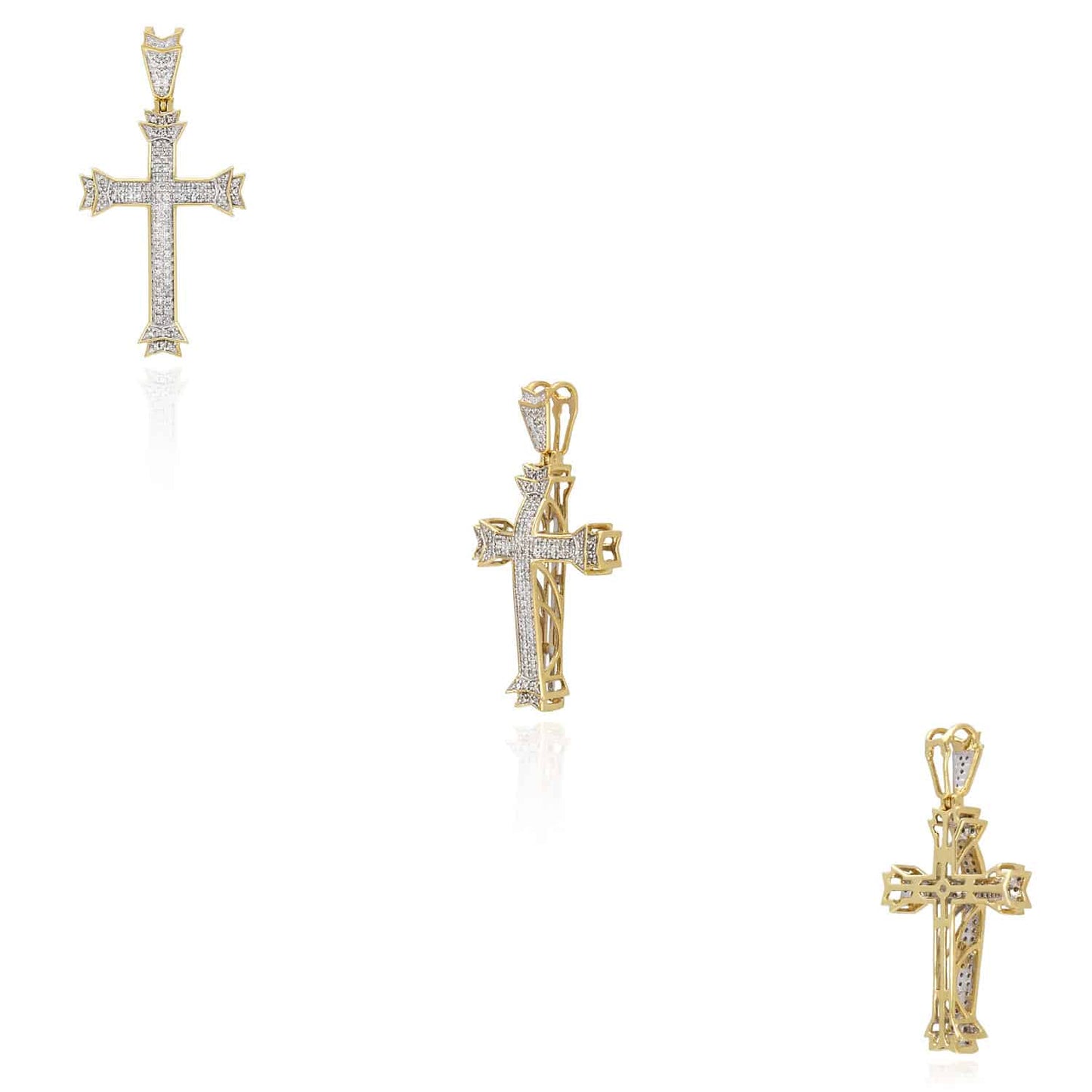 0.32CT. TW Real Diamond 10K Yellow Gold Cross Pendant 1.6"