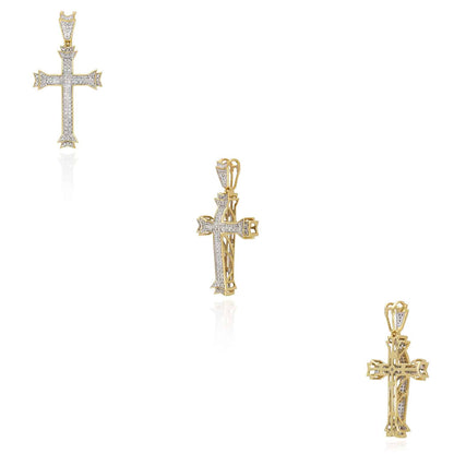 0.32CT. TW Real Diamond 10K Yellow Gold Cross Pendant 1.6"