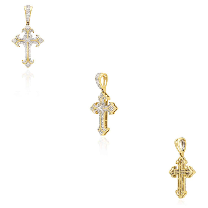 0.42CT TW. Natural Diamond Religious Cross Pendant 10K Yellow Gold 0.75"