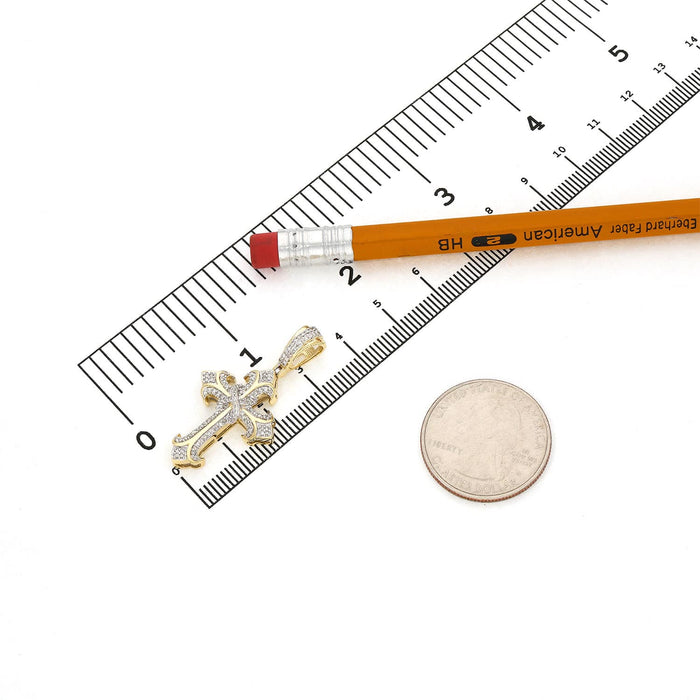 0.42CT TW. Natural Diamond Religious Cross Pendant 10K Yellow Gold 0.75"