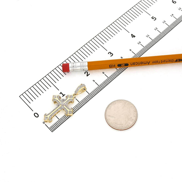 0.46CT TW. Natural Diamond Cross Pendant 10K Yellow Gold 1.6"