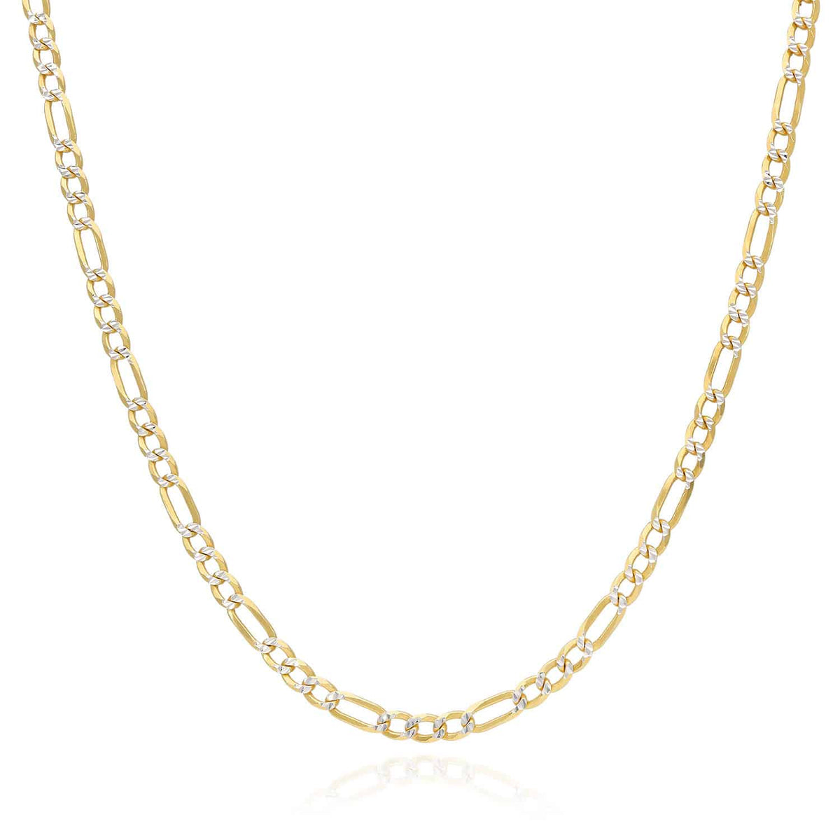 14K Yellow Gold Over Sterling Silver 2.7mm Diamond-Cut Figaro Chain (Solid Links) 16"-30"
