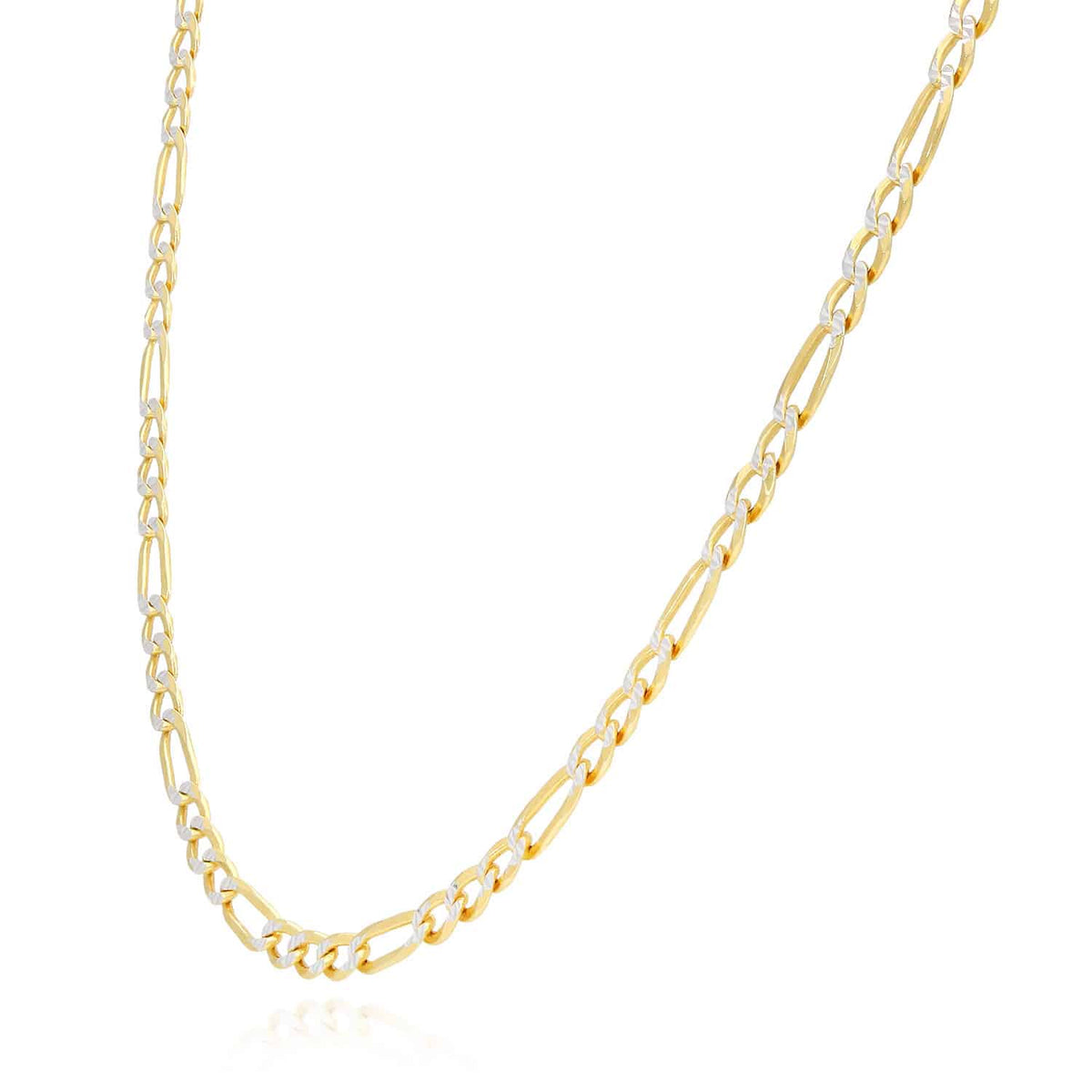 14K Yellow Gold Over Sterling Silver 2.7mm Diamond-Cut Figaro Chain (Solid Links) 16"-30"