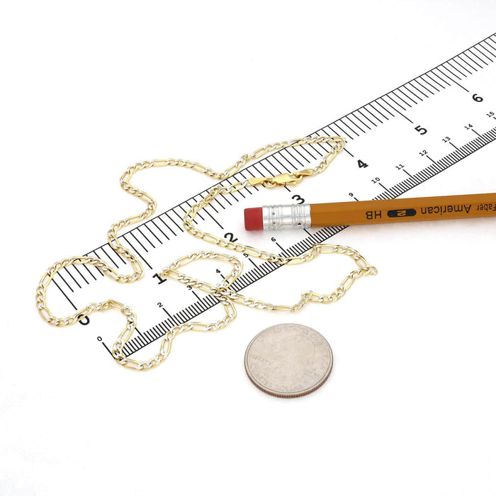 Kids 14K Yellow Gold Over Sterling Silver 2.7mm Diamond-Cut Figaro Chain (Solid Links) 16"-20"