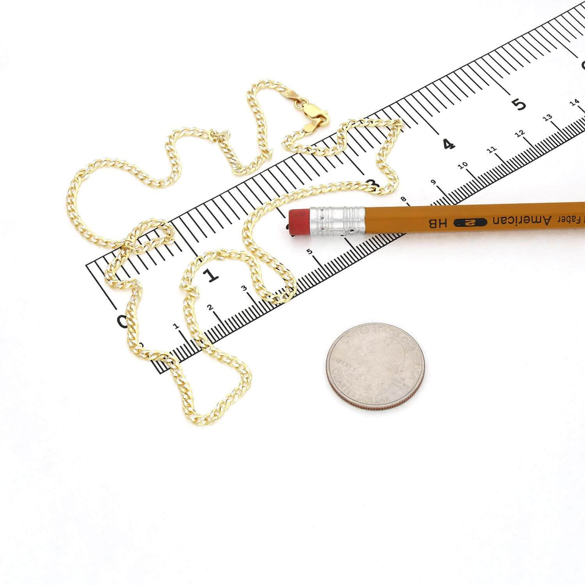 Kids 14K Gold Over Sterling Silver 2.7mm Diamond-Cut Cuban Curb Chain (Solid Links) 16"-20"