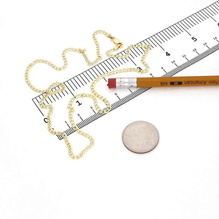 Kids 14K Gold Over Sterling Silver 2.7mm Diamond-Cut Cuban Curb Chain (Solid Links) 16"-20"