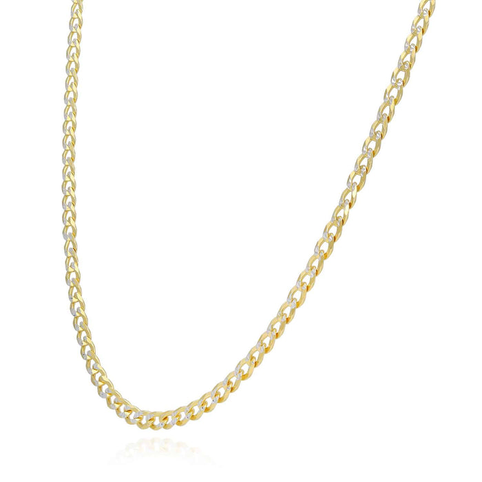 14K Yellow Gold Over Sterling Silver 2.7mm Diamond-Cut Cuban Curb Chain (Solid Links) 16"-30"
