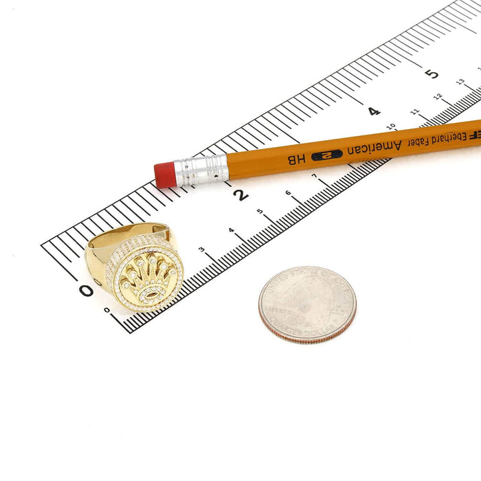 14K Yellow Gold CZ Crown Signet Ring
