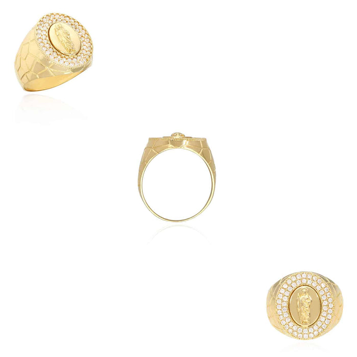 14K Yellow Gold CZ Saint Jude Nugget Oval Signet Ring