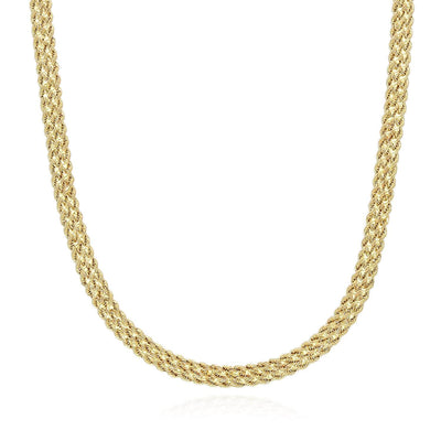 14K Yellow Gold 3-Row 6mm Flat Rope Chain (Hollow) 18"