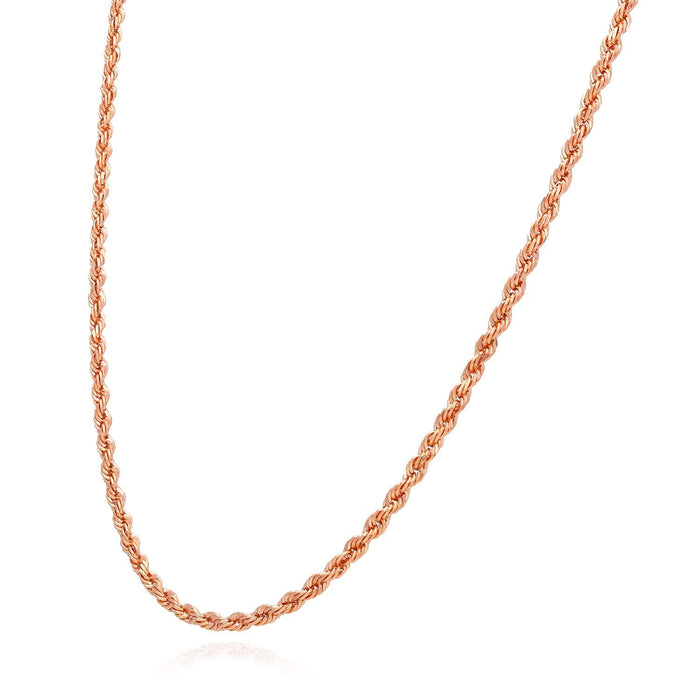 10K Rose Gold 2.2mm Rope Chain (Solid Links) 18"-22"