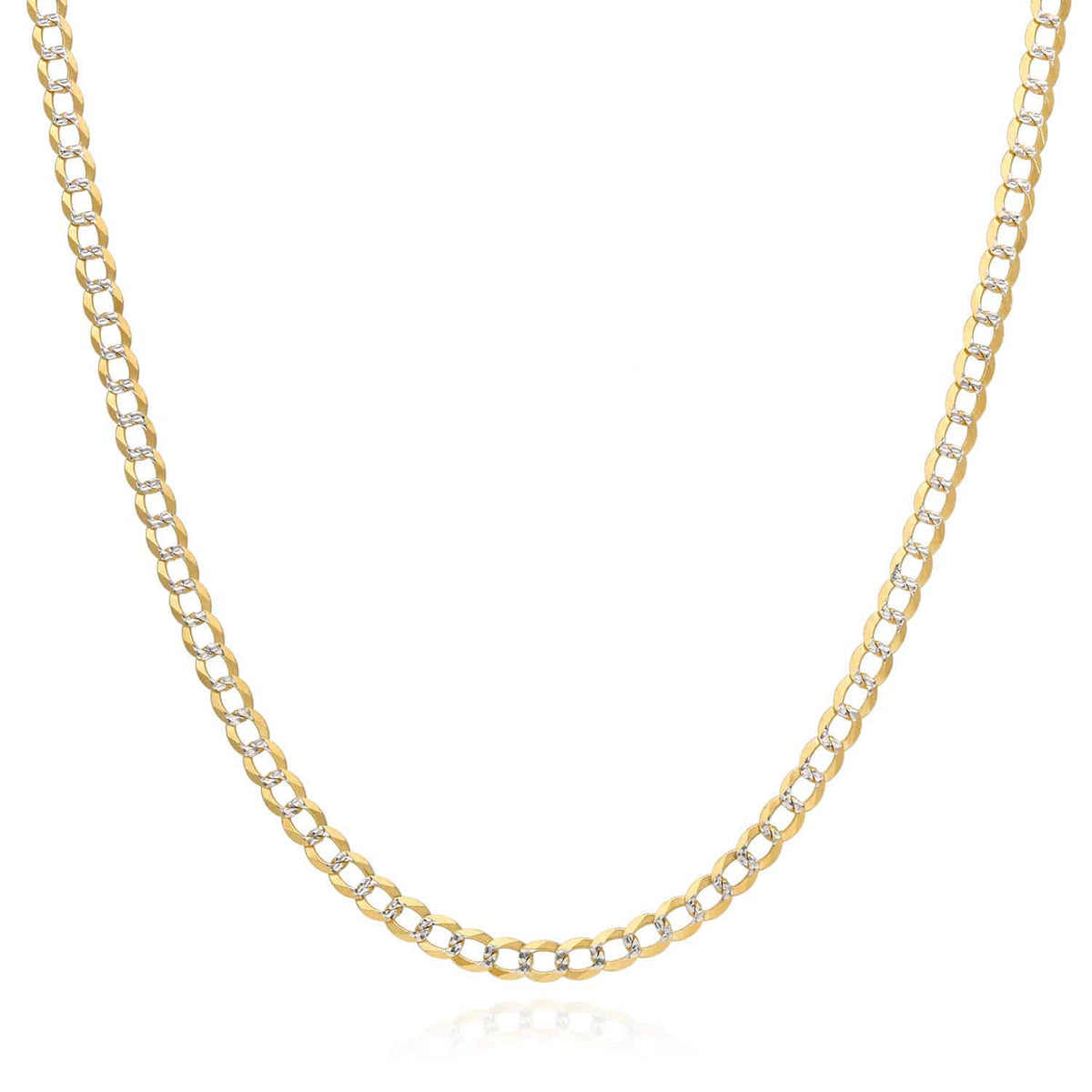14K Yellow Gold 3mm Diamond-Cut Pave Cuban Chain (Solid Links) 16"-24"