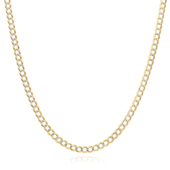 Kids 14K Yellow Gold 3mm Diamond-Cut Pave Cuban Chain (Solid Links) 16"-20"