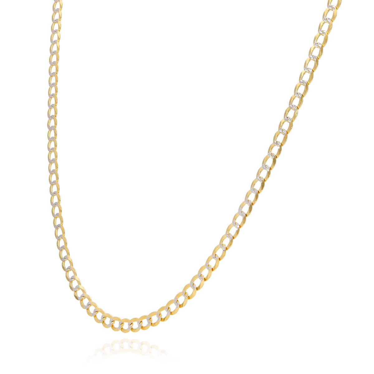14K Yellow Gold 3mm Diamond-Cut Pave Cuban Chain (Solid Links) 16"-24"
