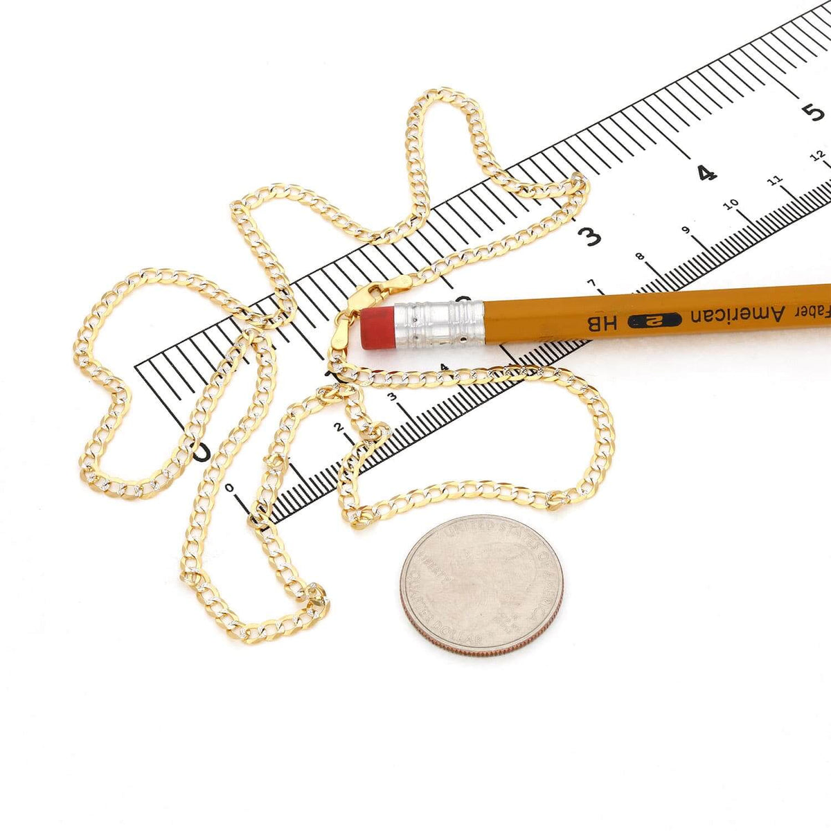 14K Yellow Gold 3mm Diamond-Cut Pave Cuban Chain (Solid Links) 16"-24"