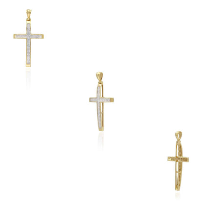 Real Diamond 14K Yellow Gold Pave Cross Pendant 1"-1.6"