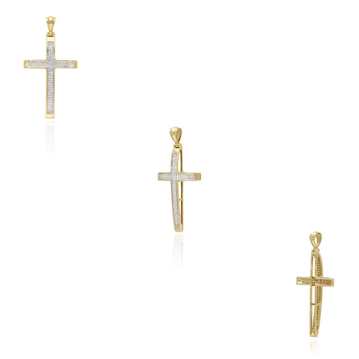 Natural Diamond 14K Yellow Gold Pave Cross Pendant 1"-1.6"