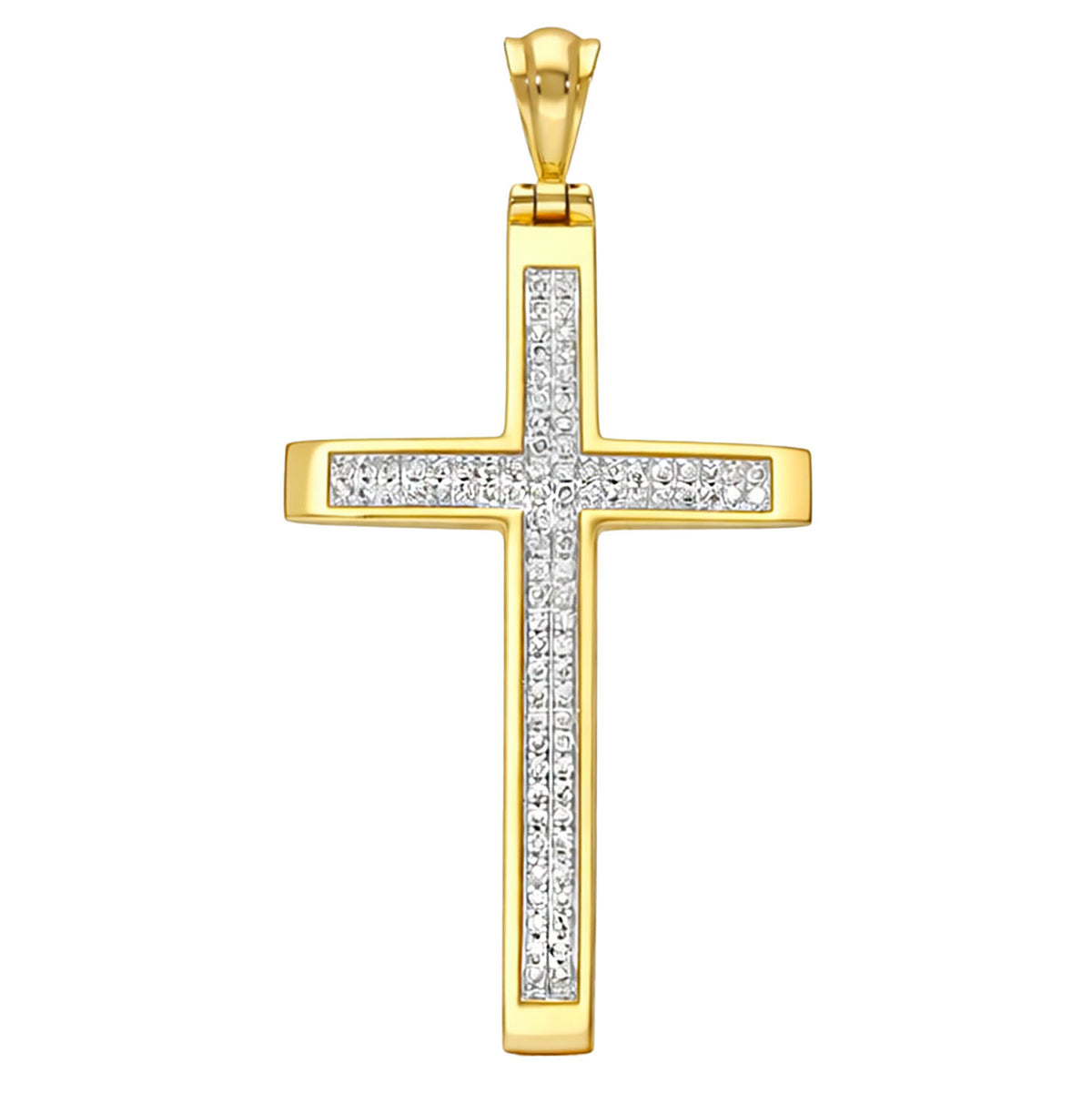 Natural Diamond 14K Yellow Gold Pave Cross Pendant 1"-1.6"