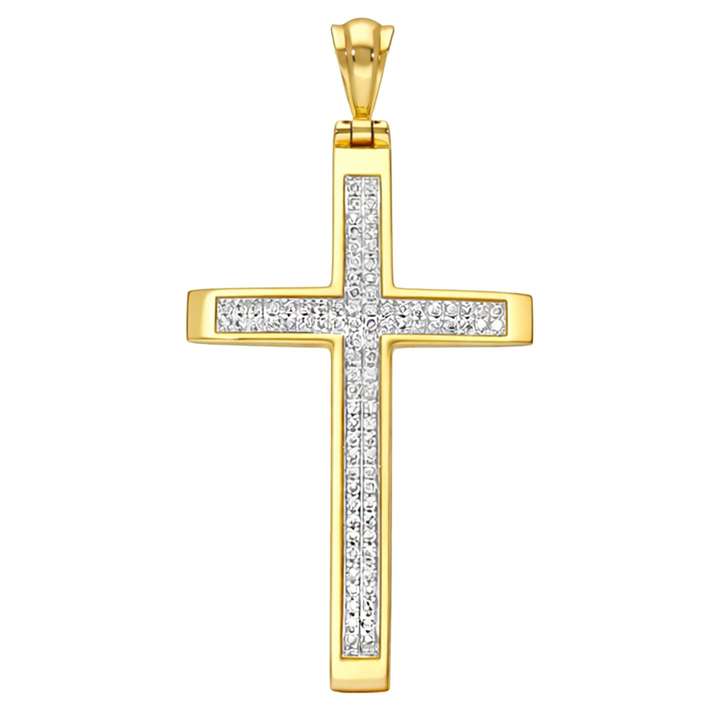 Natural Diamond 14K Yellow Gold Pave Cross Pendant 1"-1.6"