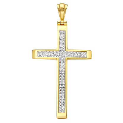 Natural Diamond 14K Yellow Gold Pave Cross Pendant 1"-1.6"