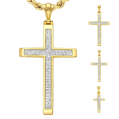 Natural Diamond 14K Yellow Gold Pave Cross Pendant 1"-1.6"