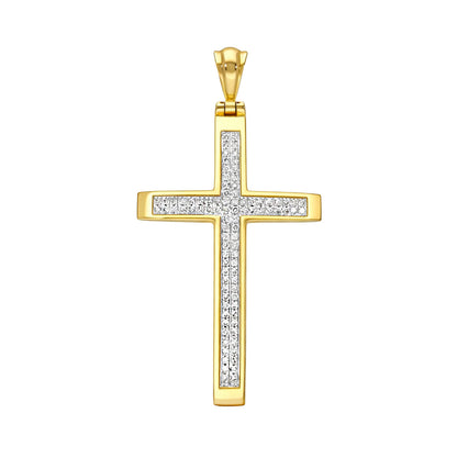 Natural Diamond 14K Yellow Gold Pave Cross Pendant 1"-1.6"