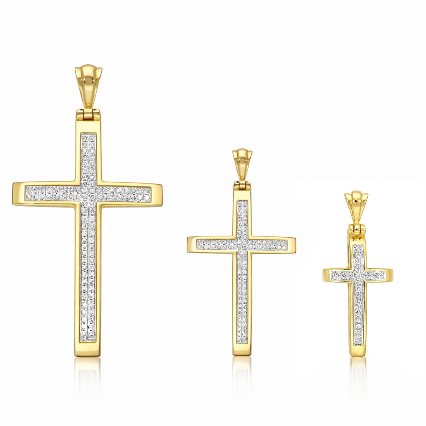 Natural Diamond 14K Yellow Gold Pave Cross Pendant 1"-1.6"