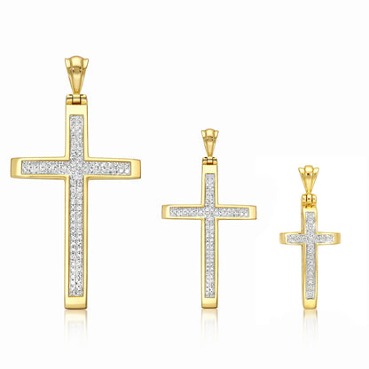 Natural Diamond 14K Yellow Gold Pave Cross Pendant 1"-1.6"