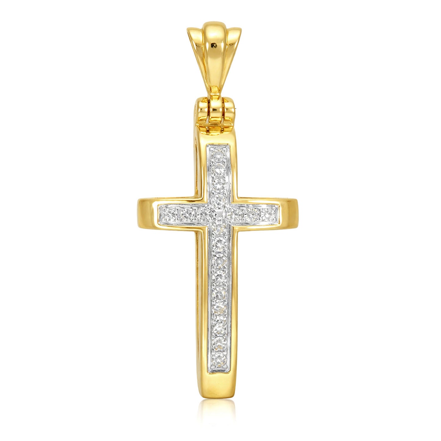 Natural Diamond 14K Yellow Gold Pave Cross Pendant 1"-1.6"