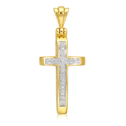 Natural Diamond 14K Yellow Gold Pave Cross Pendant 1"-1.6"