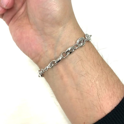 Italy 925 Sterling Silver 9.5mm Puffed Anchor Mariner   Bracelet 8"