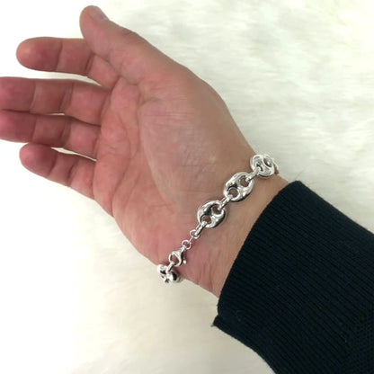 Italy 925 Sterling Silver 12mm Puffed Anchor Mariner  Bracelet 8.5"