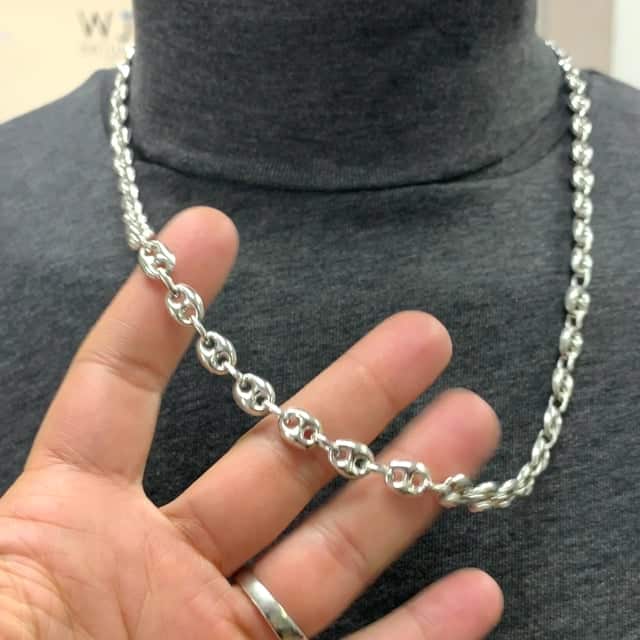 Italy 925 Sterling Silver 8mm Puffed Anchor Mariner  Chain Necklace 20"-30"