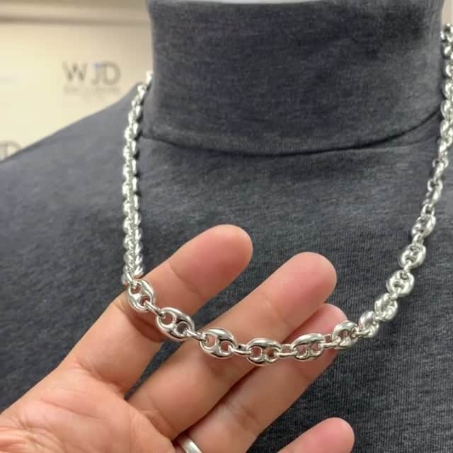 925 Sterling Silver 9.5mm Puffed Anchor Mariner  Chain Necklace 22"-36"