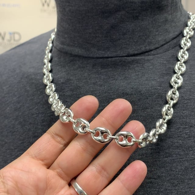 925 Sterling Silver 12mm Puffed Anchor Mariner  Chain Necklace 24"-36"