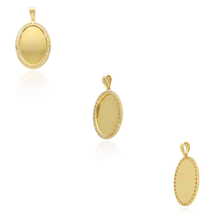 10K Gold CZ Memory Picture Medallion Pendant 1.2"-1.6"