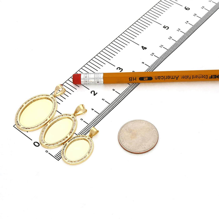 10K Gold CZ Memory Picture Medallion Pendant 1.2"-1.6"