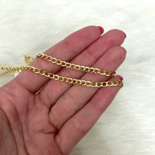 14K Real Gold Hollow 3.5mm Cuban Curb Chain Necklace 18"-26"