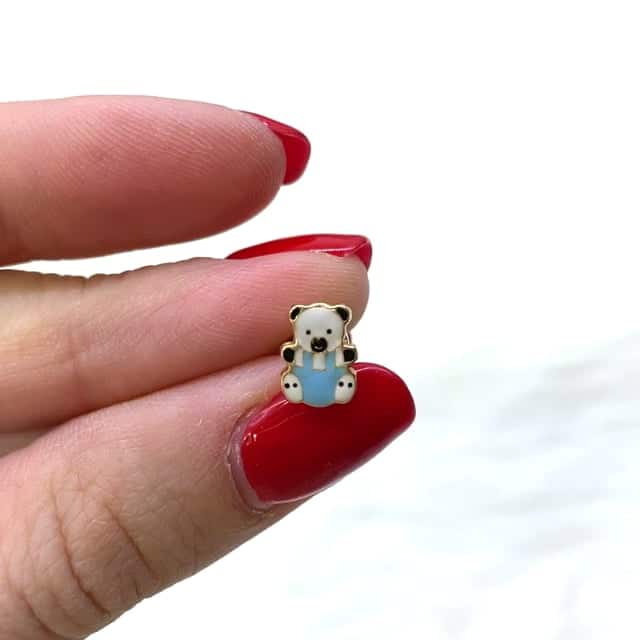 14K Yellow Gold Enamel Panda Bear Baby Screw Back Stud Kid Earrings