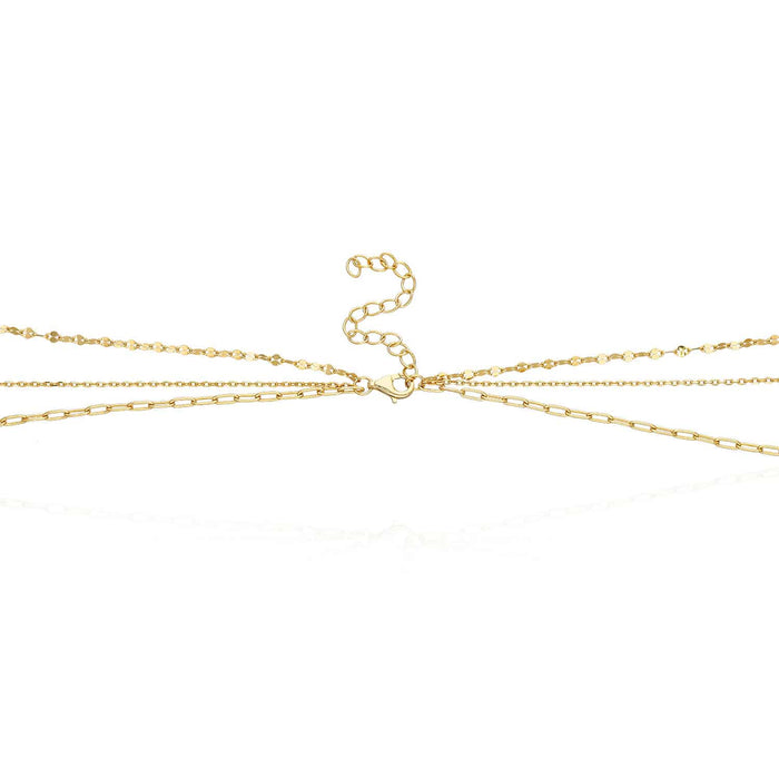 18K Gold Over Sterling Silver Moon and Star Layered Necklace (Solid Links) 15"-17"
