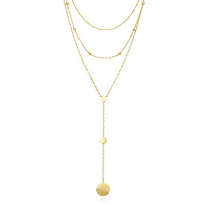 18K Gold Over Sterling Silver Disc Charm Layered Necklace (Solid Links) 15"-17"