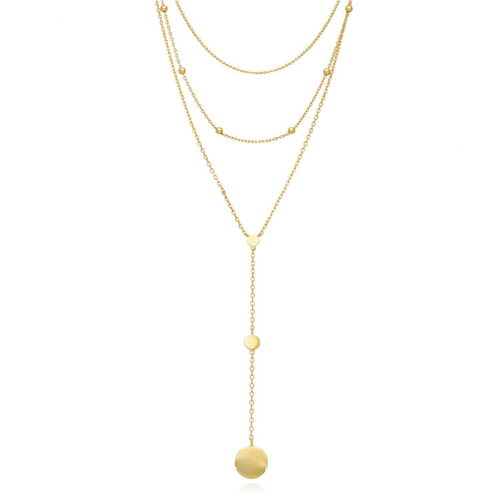 18K Gold Over Sterling Silver Disc Charm Layered Necklace (Solid Links) 15"-17"