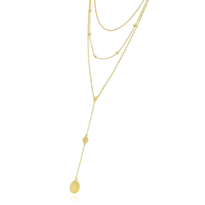 18K Gold Over Sterling Silver Disc Charm Layered Necklace (Solid Links) 15"-17"