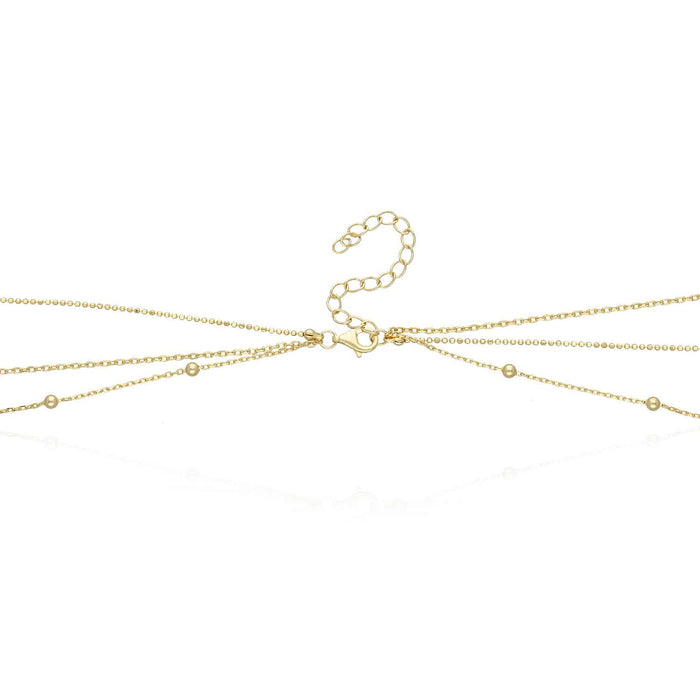 18K Gold Over Sterling Silver Disc Charm Layered Necklace (Solid Links) 15"-17"