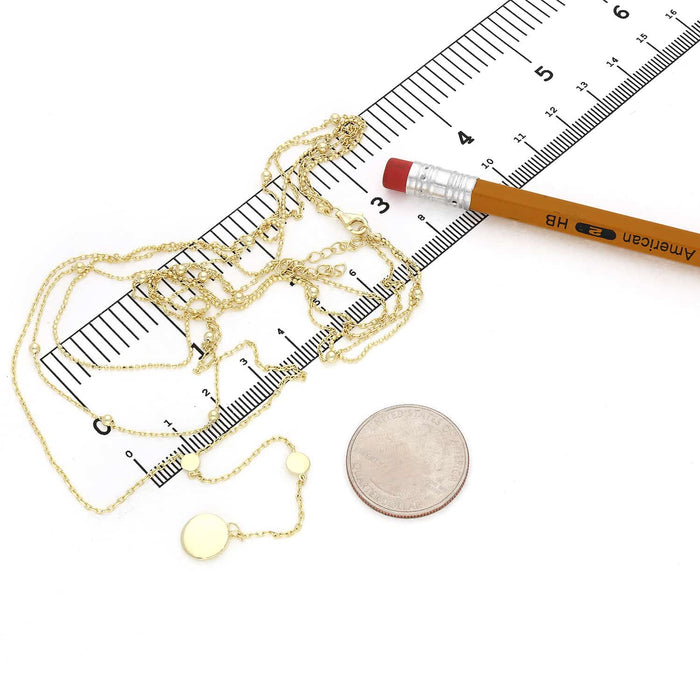 18K Gold Over Sterling Silver Disc Charm Layered Necklace (Solid Links) 15"-17"
