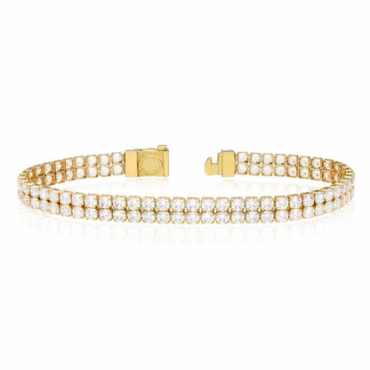 14K Gold Yellow Double-Row 6mm Wide CZ Tennis Bracelet 7"